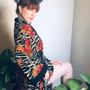 Vintage Satin Floral Zebra Kimono Robe